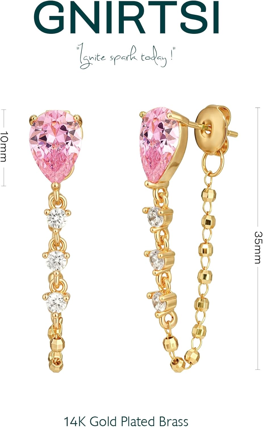 14K Gold Plated Dangle Earrings for Women, Hypoallergenic Long Chain Drop Earrings, Dainty CZ Teardrop Earrings, Trendy Elegant Wedding Jewelry Gifts for Women - Image 5