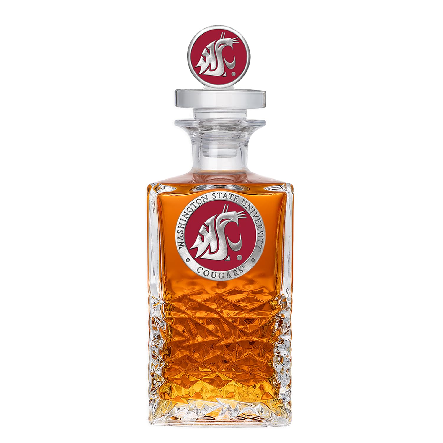Washington State University Heritage Decanter with 3D Stopper | 25 OZ Liquor Pourer | Expertly Crafted Pewter Glass