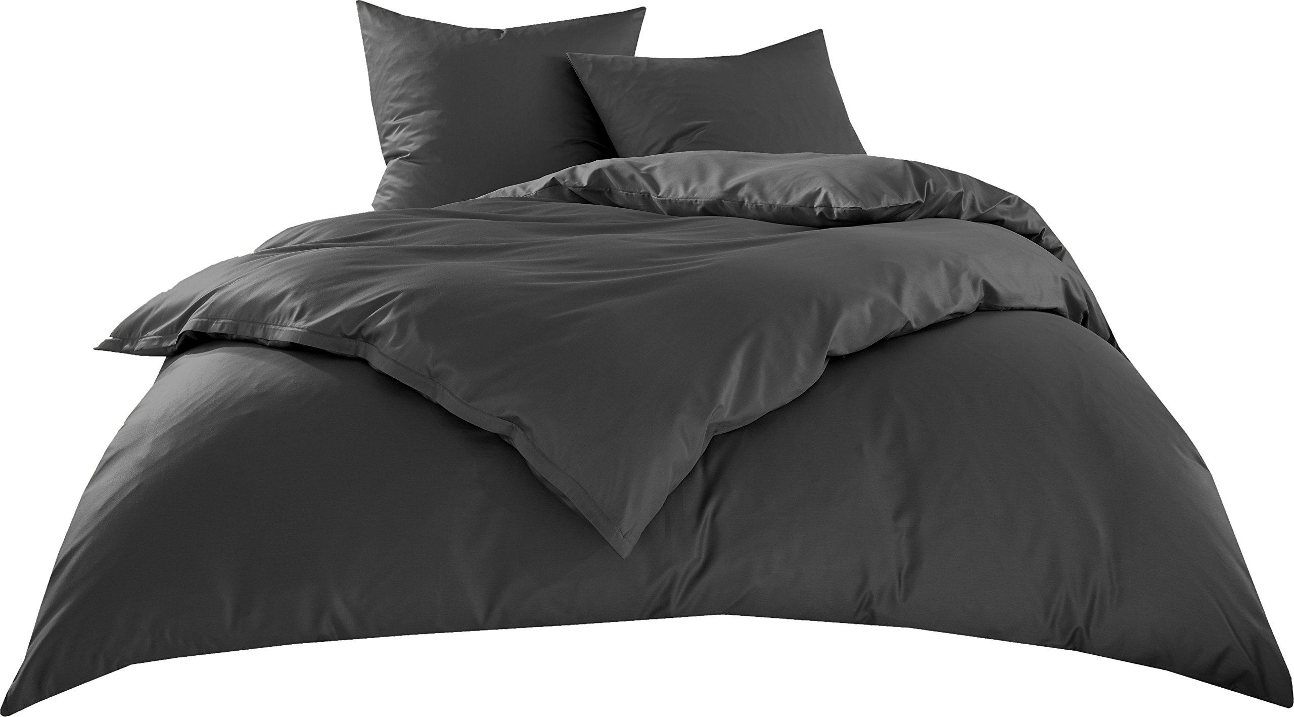 Bettwaesche-mit-Stil Hotelbettwäsche Garnitur Lia Linon/Renforcé 100% Baumwolle anthrazit Uni einfarbig mit Reißverschluss (155 cm x 220 cm + 80 cm x 80 cm)