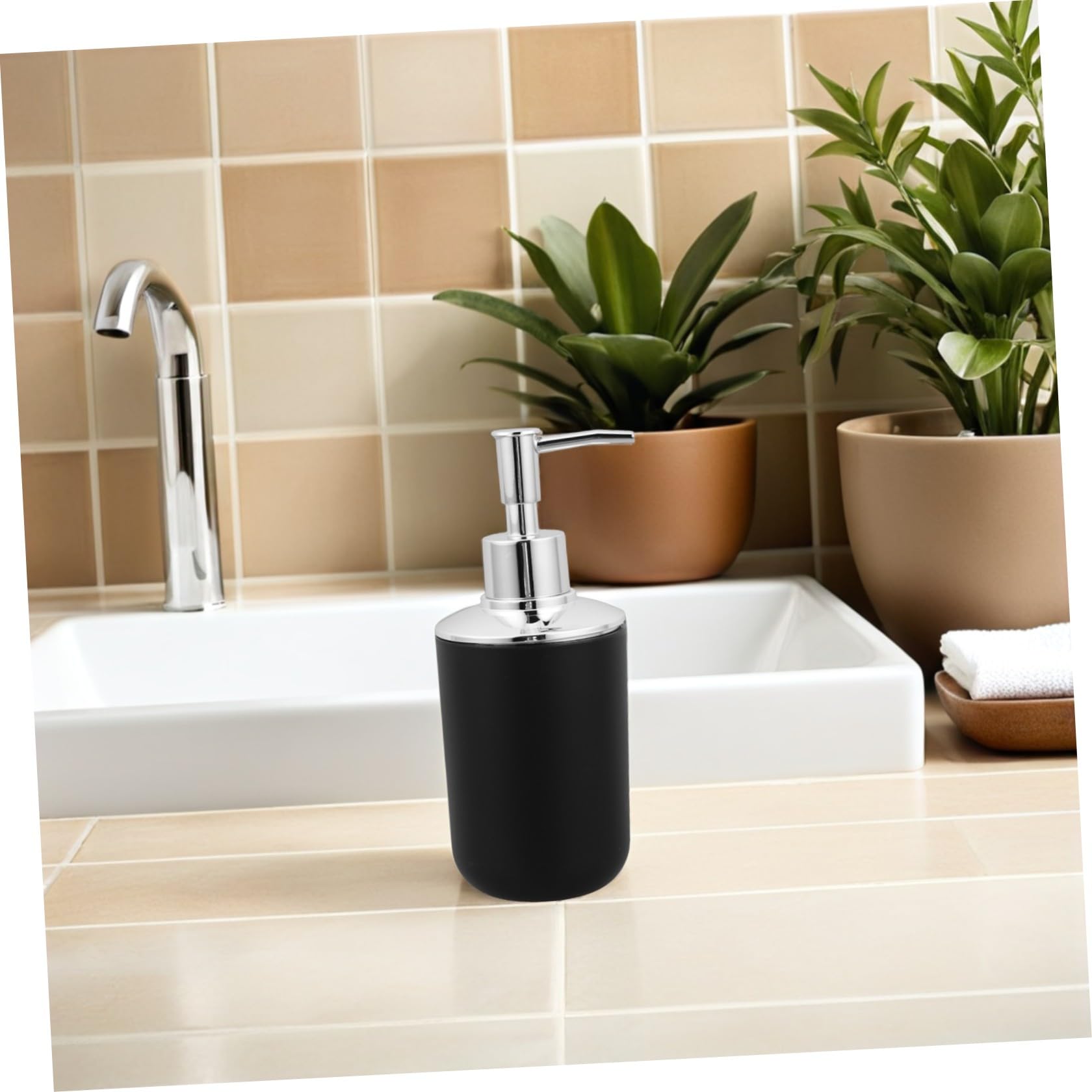 Cabilock Set in Plastica Nera Resistente All'umidità 6 Pezzi Accessori Bagno con Dispenser Sapone, Porta Spazzolino, Scopino Wc e Portarifiuti per Bagno Elegante e Funzionale