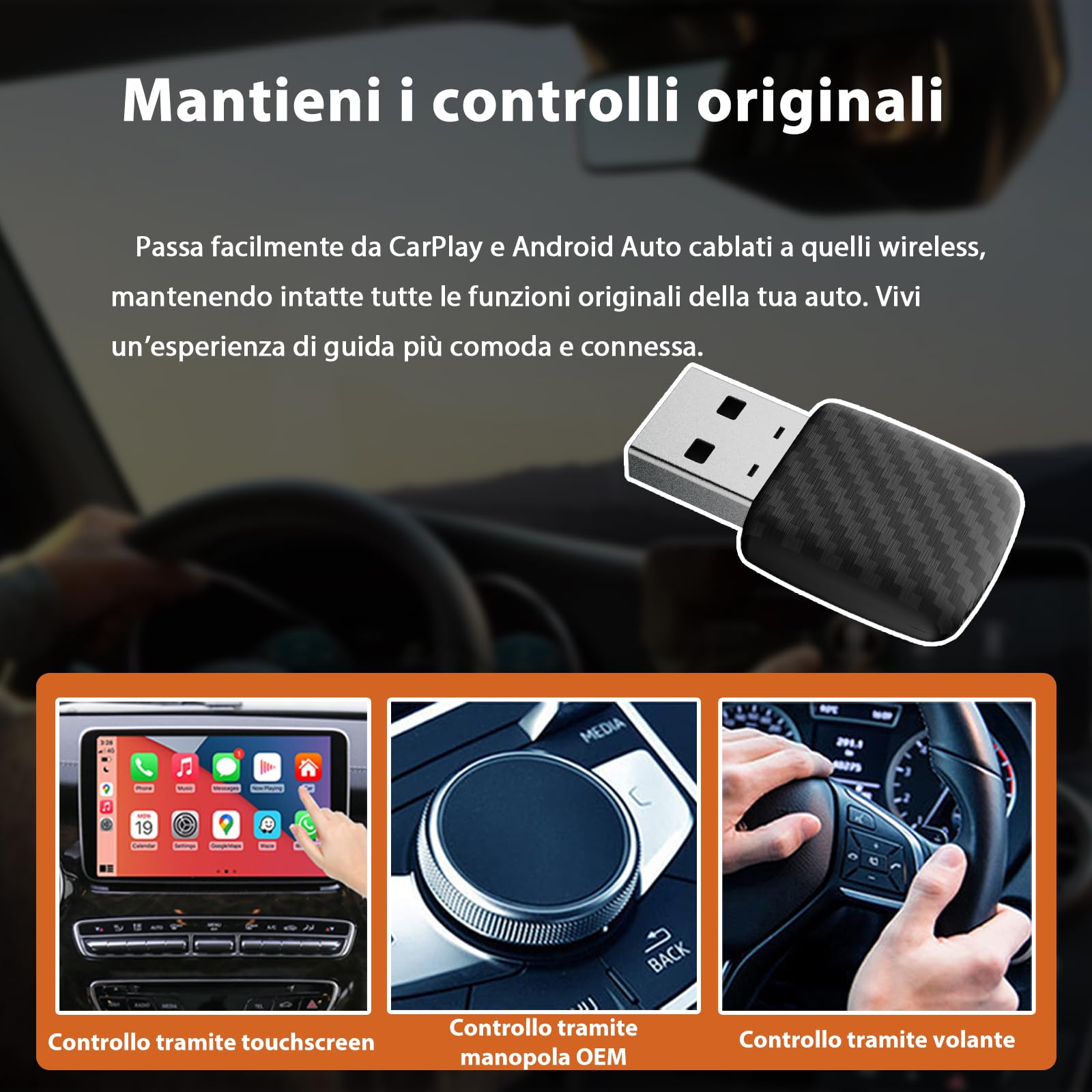 Sunweyer Wireless CarPlay Android Auto Dongle 2 IN 1 Adattatore Cablato a Wireless Mini S28