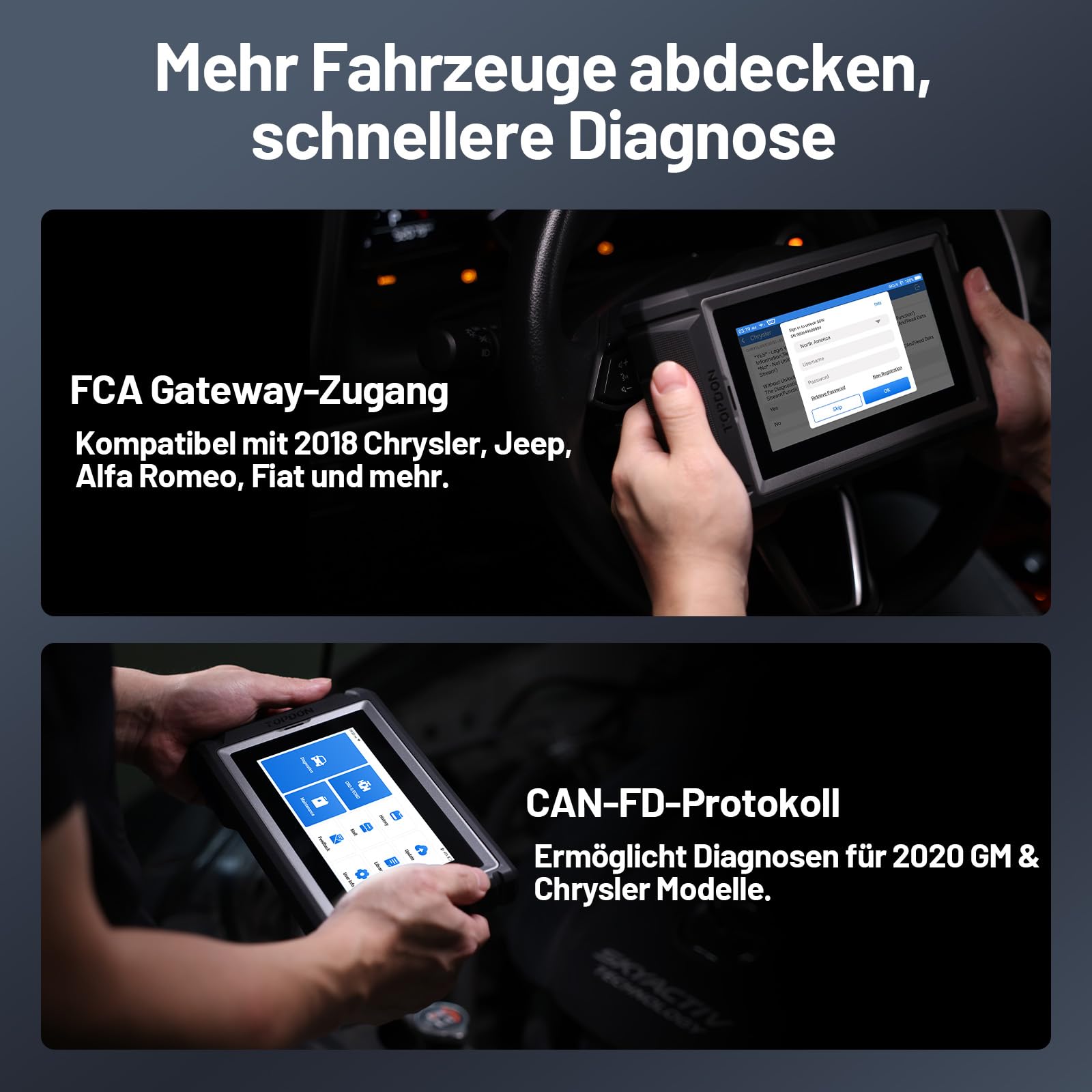 TOPDON ArtiDiag800 BT 2 OBD2 Diagnosegerät, All-System-Diagnose-Tool mit 28+ Wartungsfunktionen, FCA-Gateway-Zugang & CAN-FD-Protokoll, Active-Test, Drahtlose Bluetooth, 2 Jahre kostenlose Updates