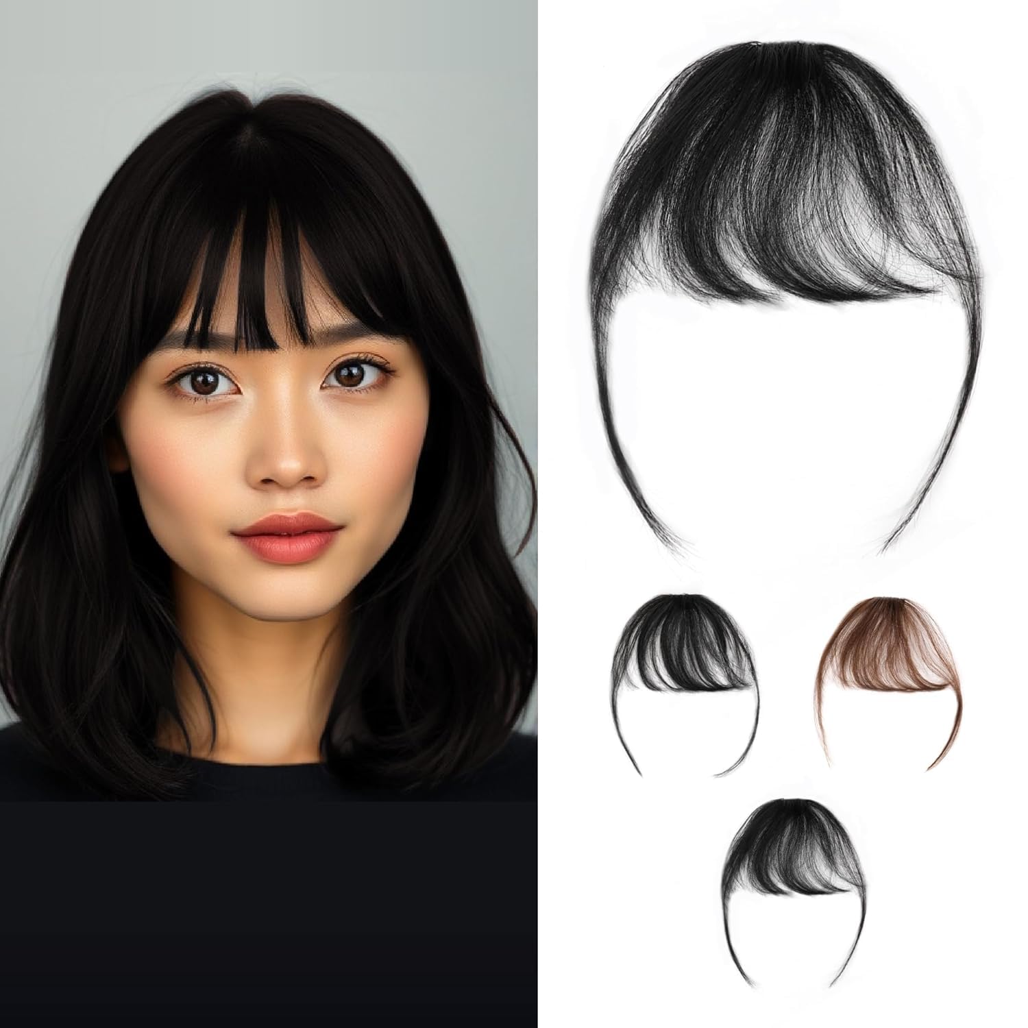 Clip in fringes for women bangs hair clip on Fake bangs 100% real human hair Faux Flequillos de cabello natural Clip on Hair Piece for Women, Wispy Bangs (Black/Brown) Clip in fringes for women bangs hair clip on Fake bangs 100% real human hair Faux Flequillos de cabello natural Clip on Hair Piece for Women, Wispy Bangs (Black/Brown)