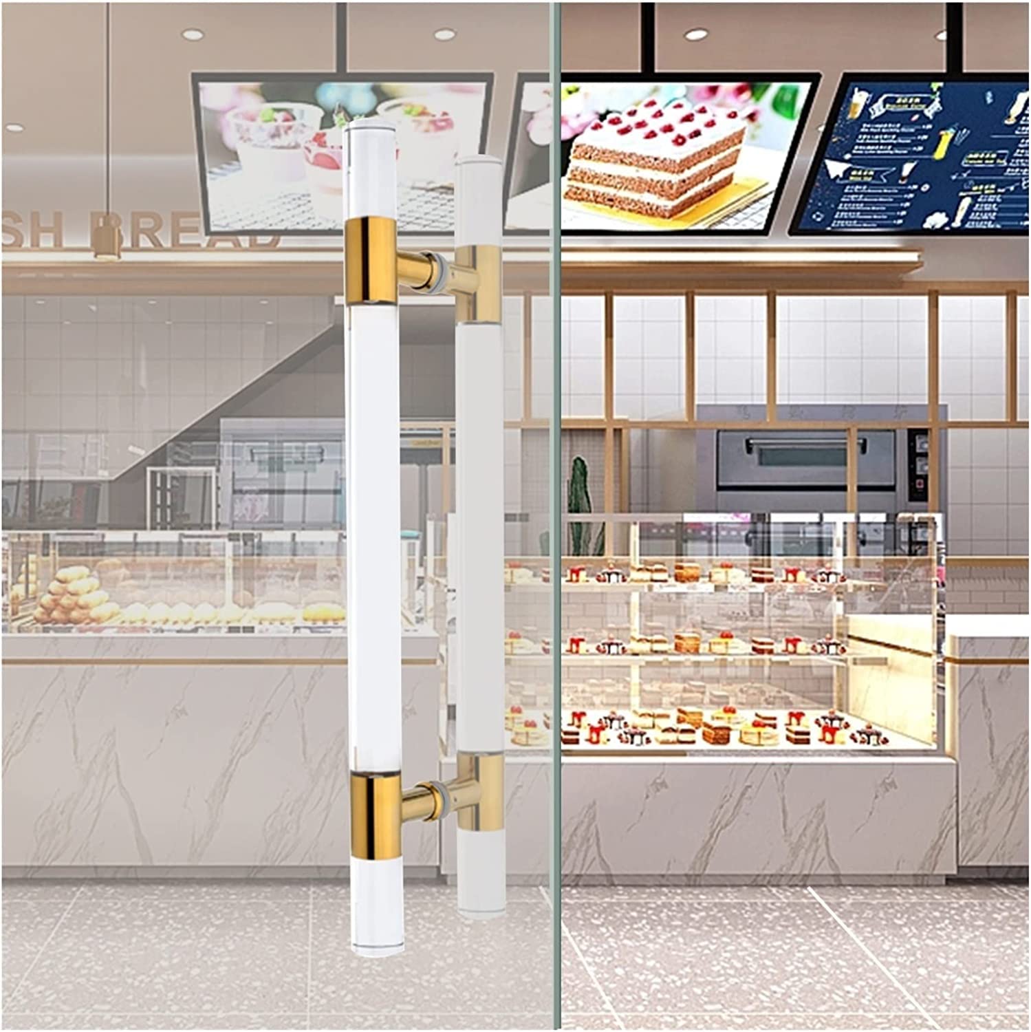 ETULLEModern Push Pull Bar Handle,Sweet Shop Clinic Bakery Glass Door Handle,Home Indoor Outdoor Clear Acrylic Crystal Door Knobs,Barn Door Hardware (Color :Gold,Size :120cm/47.2