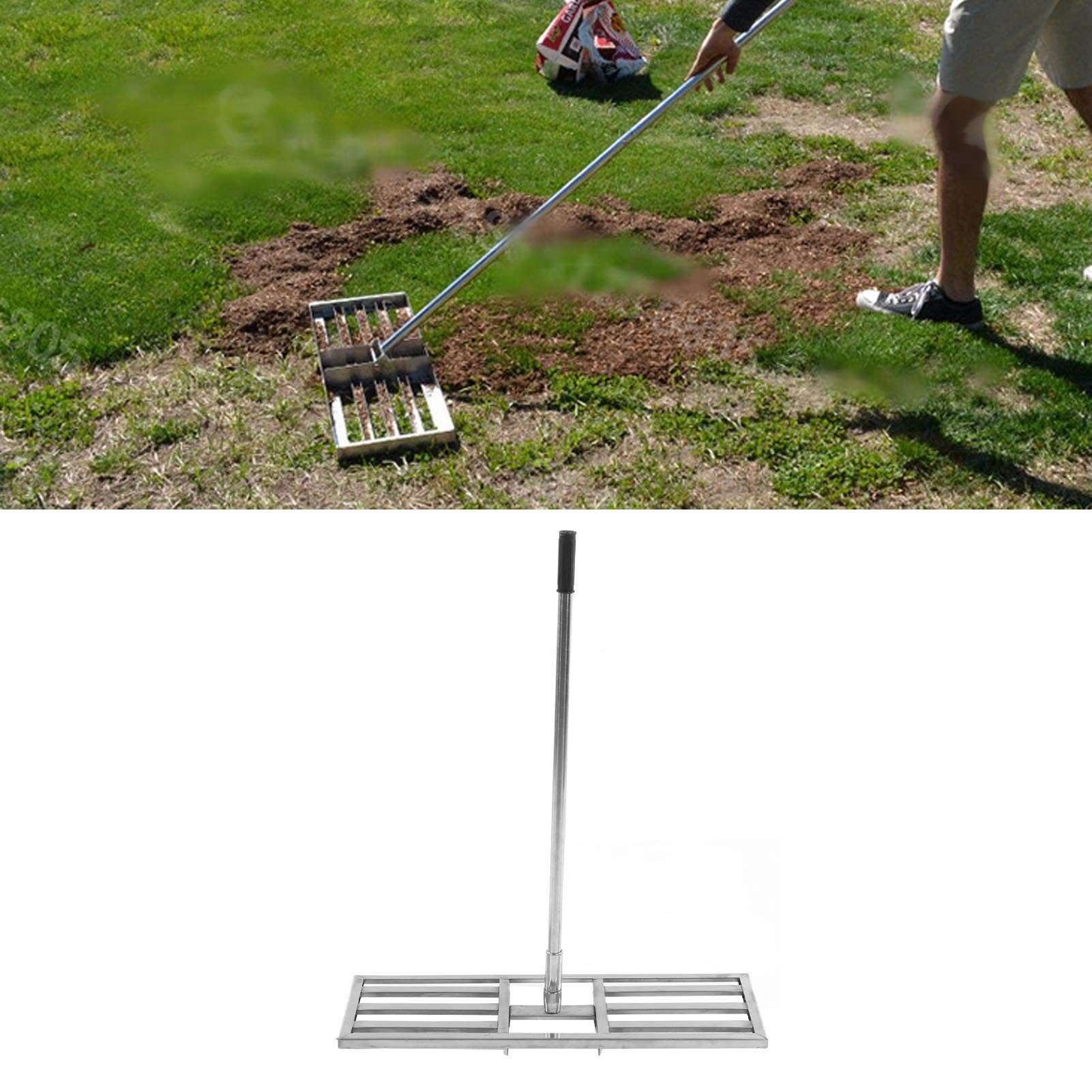 Generic Rastrillo Nivelador de Césped de Acero Inoxidable Nivelador de Césped Eficiente para y Jardín para Ahorrar Mano de Obra