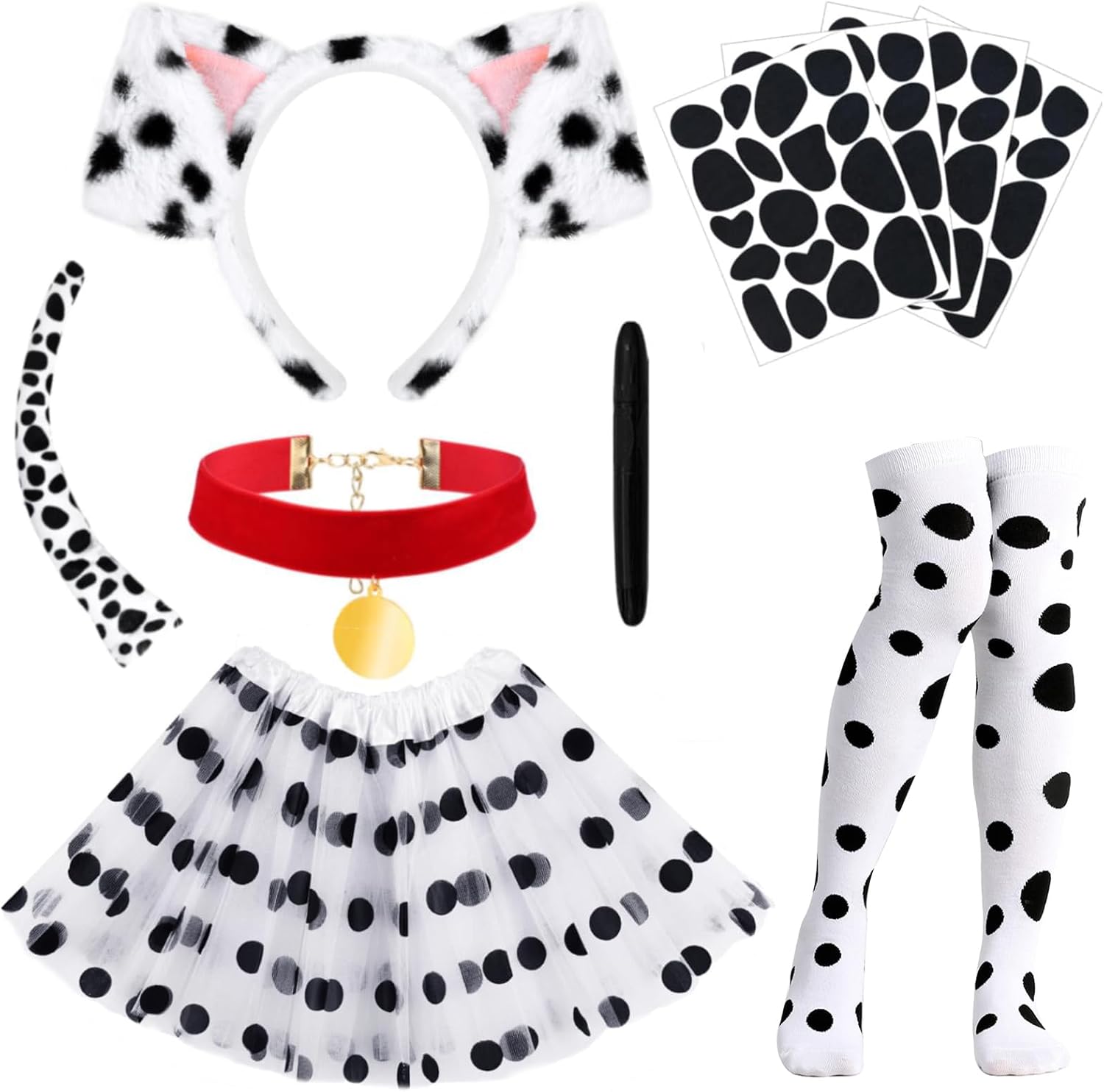 10 Pcs Halloween Dalmatian Costume Dalmatian Skirt Set for Women Girls Party Dress Up