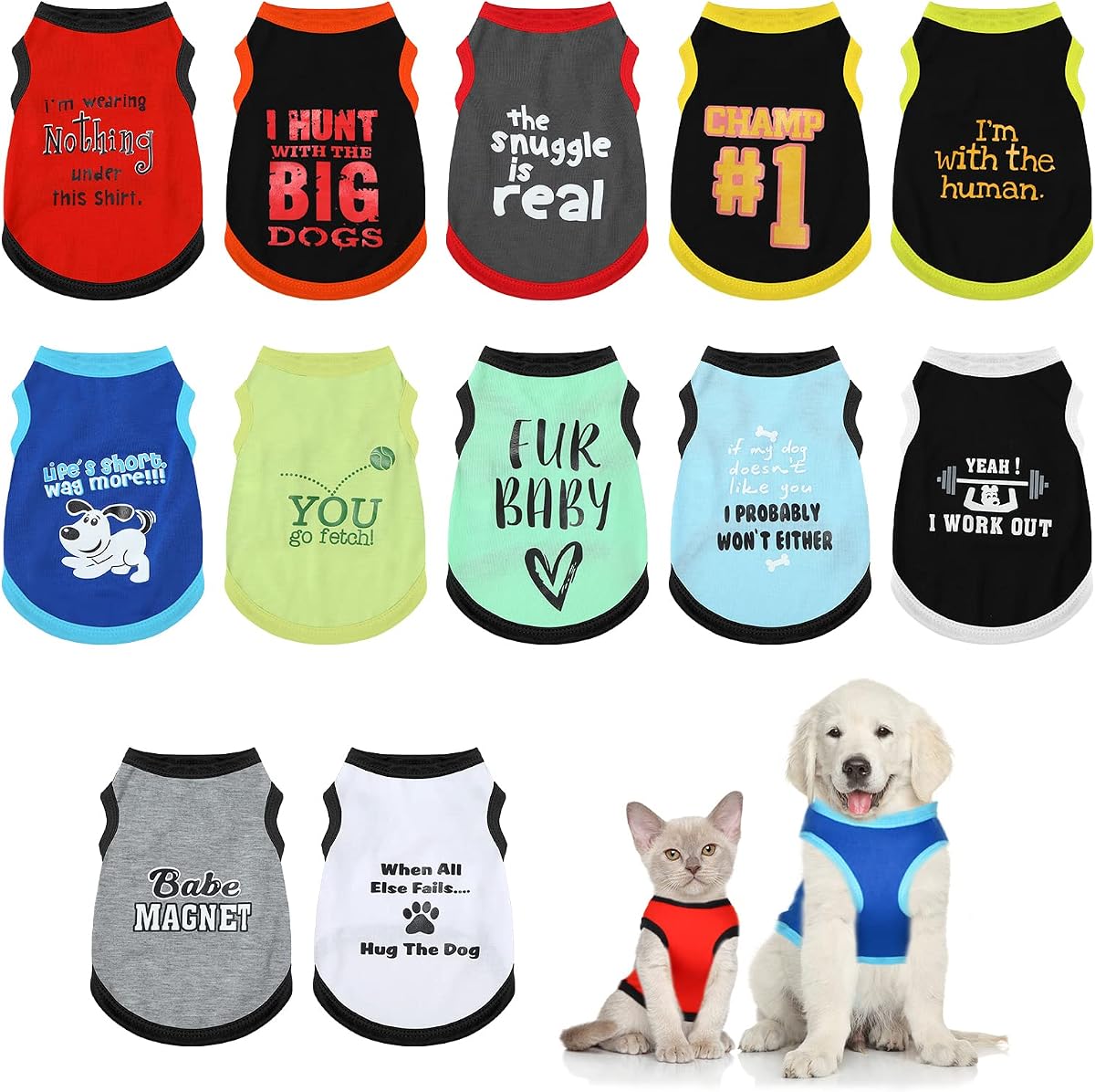 Bbto 12 Pcs Dog Shirts, Summer Printed Puppy Clothes,Medium | Breathable Pet Clothes for Small Cats Dogs, Cool and Soft Shirts with Funny Letters, 12 Styles Chihuahua Puppy Outfits
