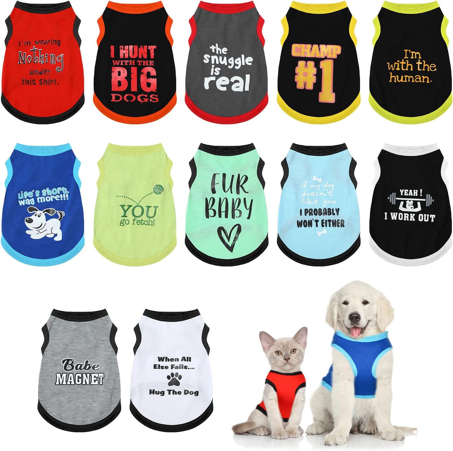 12 Pieces Dog Shirts Pet Printed Clothes with Funny Letters Summer Pet T Shirts Cool Puppy Vest Breathable Dog Outfit Soft Cat Sweatshirt for Chihuahuas Cats Accessories, 12 Styles(Small)