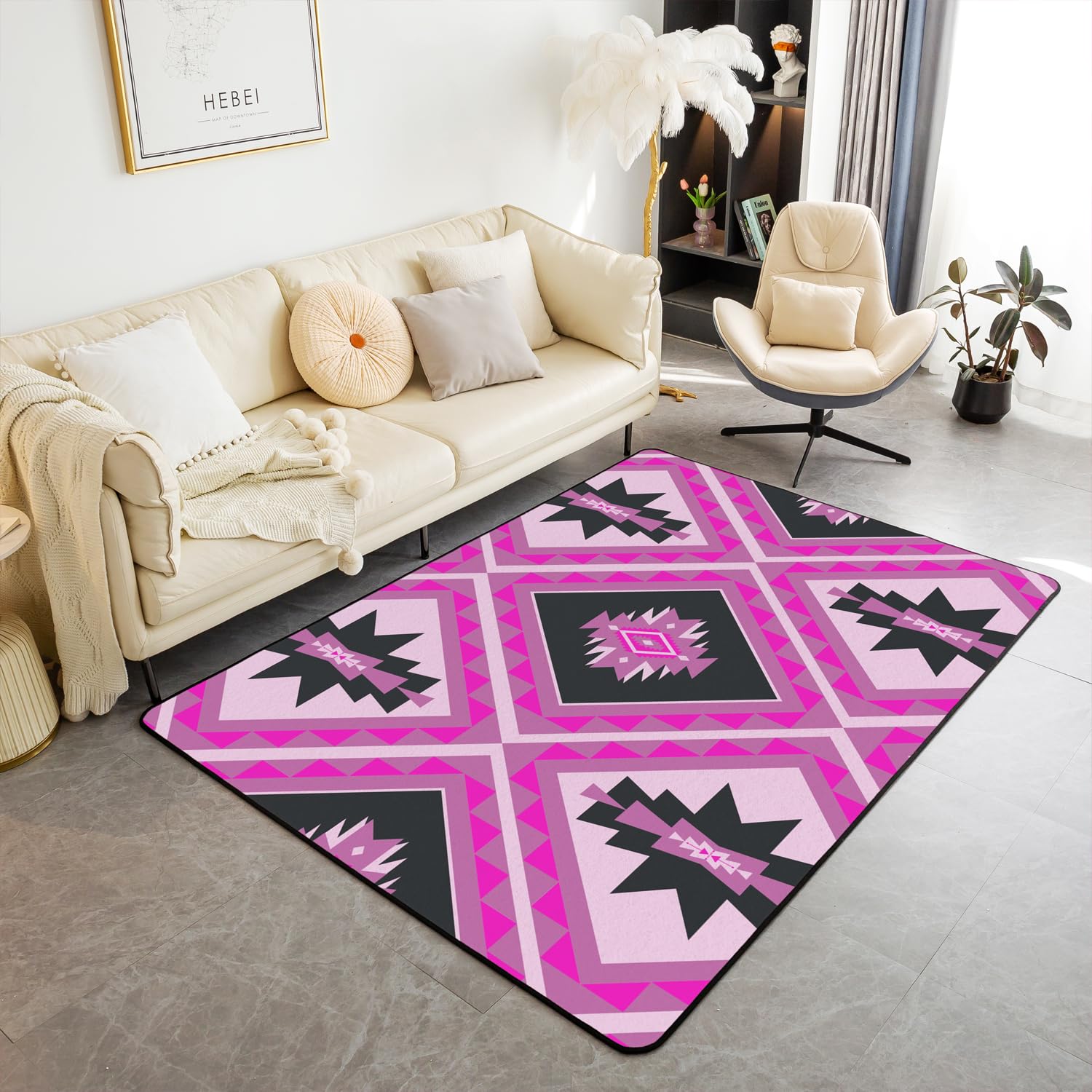 Homewish Różowy zachodni dywanik, 100 x 150 cm, południowo-zachodni aztecki dywan do salonu, antypoślizgowy, rustykalny dom wiejski, czarny, różowy, dywan do sypialni, kuchni, etniczna plemienna
