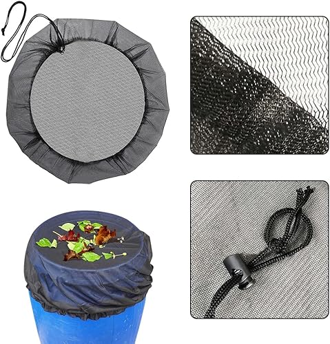 Miniatura 6 de Cubierta de malla para barriles de lluvia con cordón, protector de tanque de cubos de recolección de agua, cubierta de cubos de recolección de agua