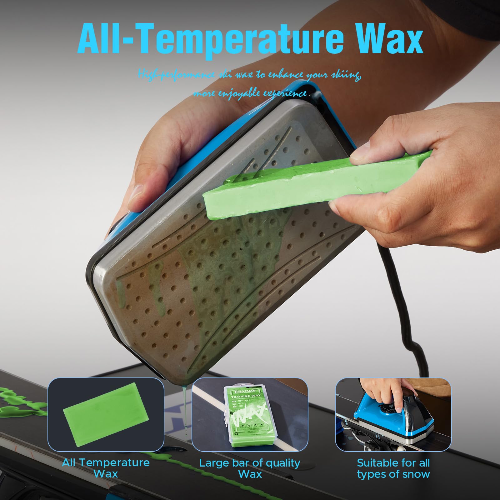XCMAN Kit Completo per la Messa a Punto di Sci e Snowboard con Ferro da ceretta, Cera, accordatore per Bordi Base Multi-Angolo, Riparazione Base Ptex, Carta Cerata, Pietra gommosa per Sci
