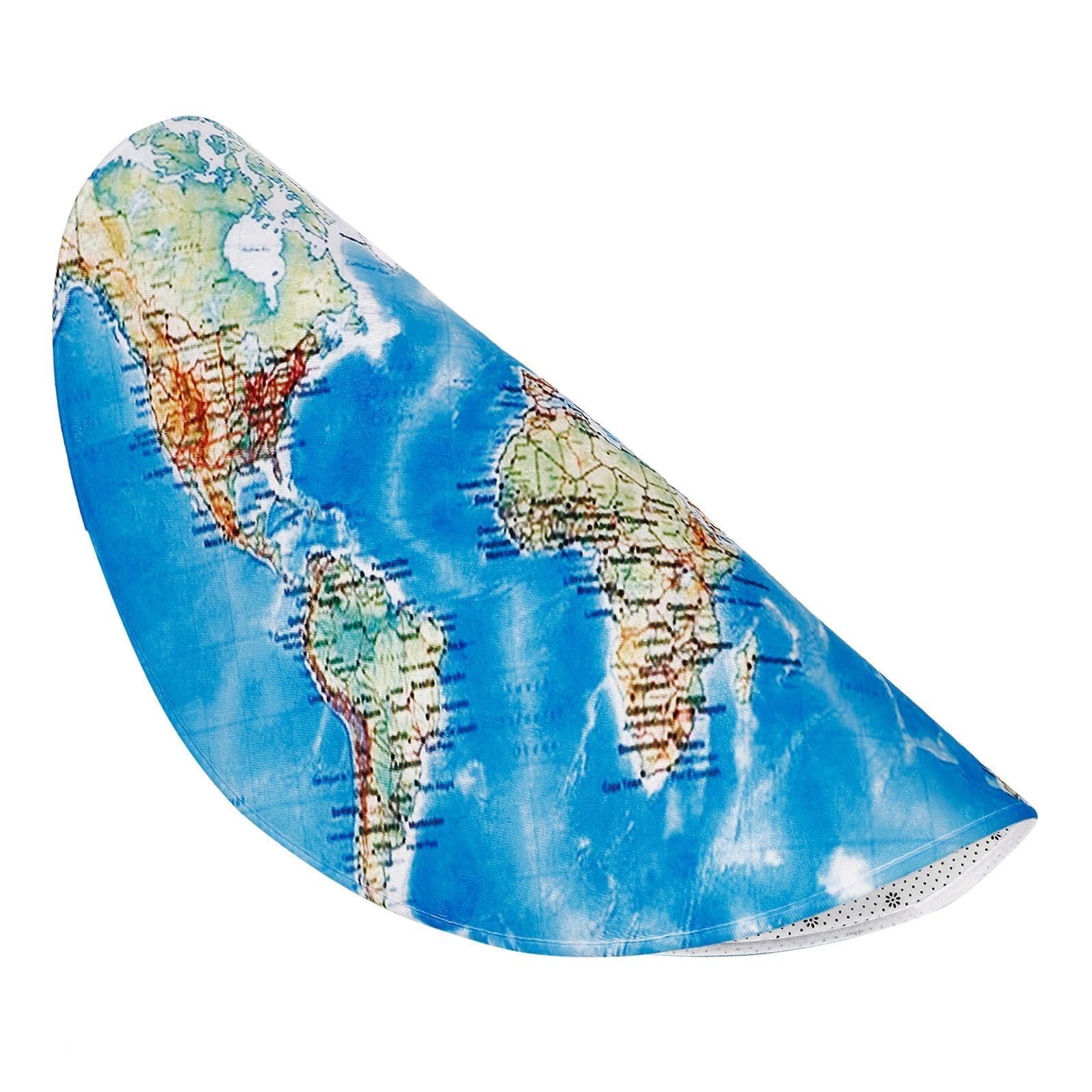 Tapis rond carte du monde bleu moderne en polyester résistant 120 cm