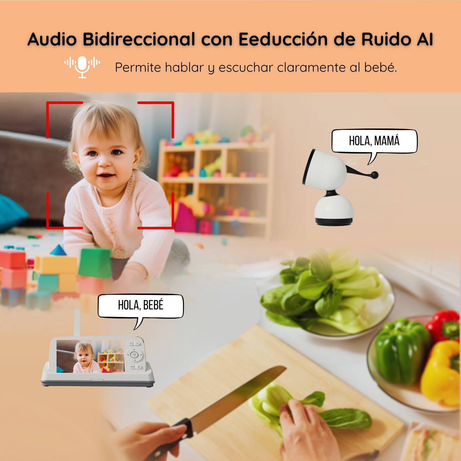 Cámara de vigilancia para bebé PTZ, Full HD 1080P, monitor IPS de 5", audio bidireccional, detección de llanto y movimiento, visión nocturna, VOX, modo Wi-Fi apagado, Wi-Fi remoto, largo alcance 500 m