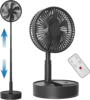Koonie 8-inch Foldaway Oscillating Fan with Remote Control, 7200mAh Rechargeable Battery Operated Pedestal Fan for Bedroom, Timer, 4 Speed, Fast Charging Portable Table Fan for Camping, Outdoor, Room