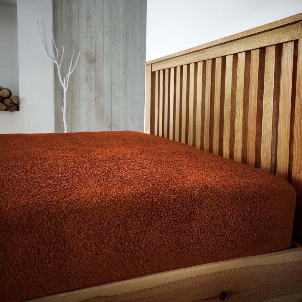 Artistic Fashionista Limited Burnt Orange Luxurious Super Soft Warm & Cosy Teddy Fleece Fitted Sheets Cuddly Thermal Plain Winter Fitted Bed Mattress Sheet Single Double King Teddy Bedsheets (, King)