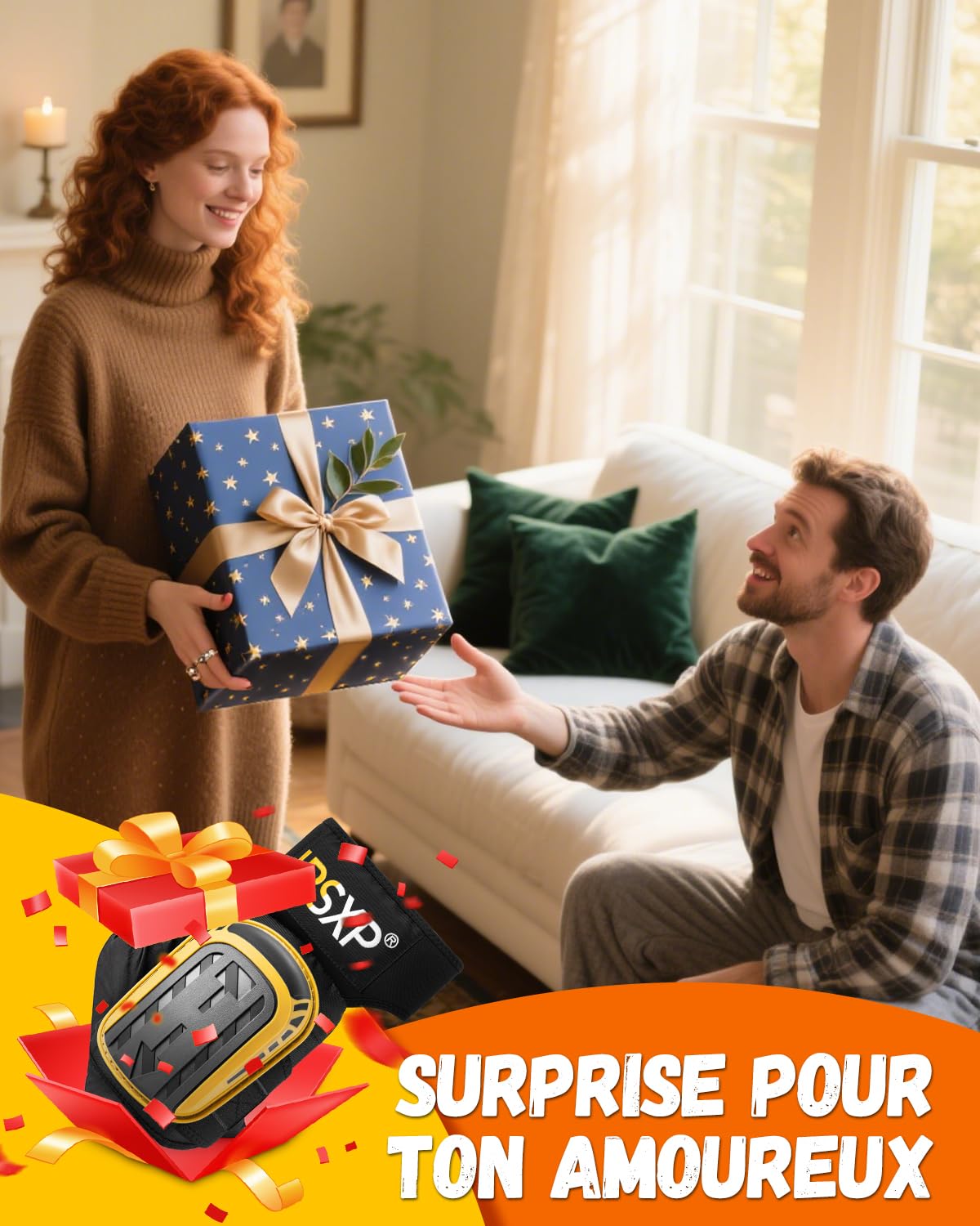 IPSXP Genouillères Professionnelles pour le Travail, Genouillère Carreleur, Jardinage et Construction, avec Double Coussin en Gel Épais et Sangles Antidérapantes Réglables 1 Paire
