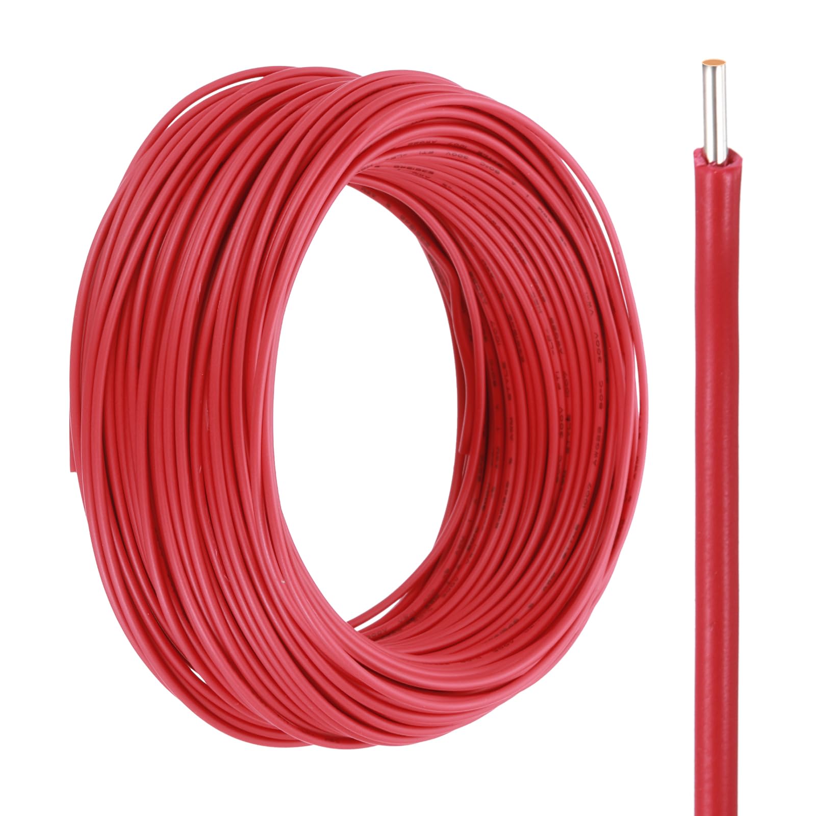 sourcing map UL1007 Solid Core Wire, 28 Gauge 100FT 300V 28 AWG Electrical Wire Tinned Copper PVC 80 Degree High Temp Internal Wiring for Fixed Installations, Appliances, Red