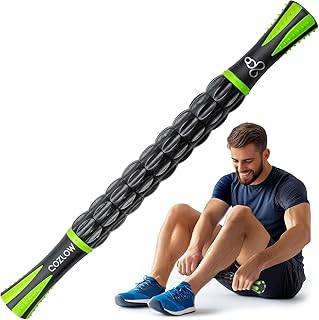 Muscle Roller Stick - Black Green - Body Massage Tool w/ 9 Rollers & Non-Slip Handles for Deep Tissue Massage & Maximum Muscle Recovery - by Cozlow