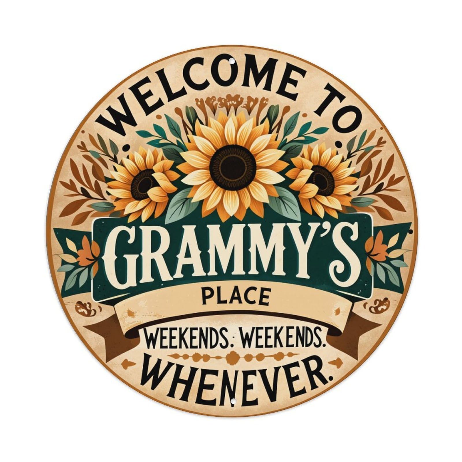 Sunflower Floral Welcome Sign Pattern Vintage Round Tin Sign Retro Metal Wall Decor Metal Poster, Home Bar Garage Cafe Wall Art Decoration 8x8Inches