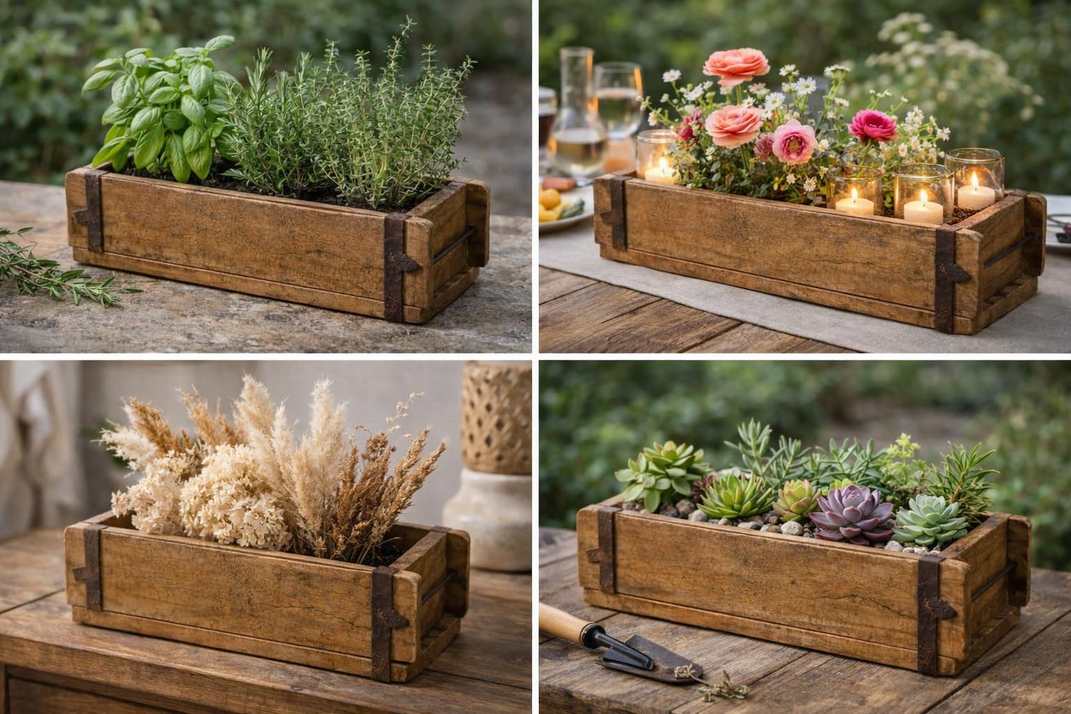 MC-Trend Ziegelsteinform aus Holz – rustikale Holzkiste zum Bepflanzen – Altholz Blumenkasten – Backsteinform mit Metallbeschlägen – jedes Stück ein Unikat – Holz Zieglform
