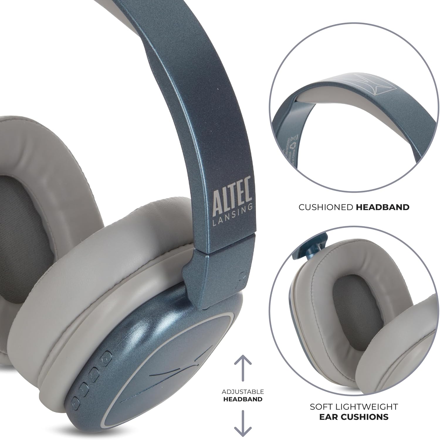 Altec Lansing Nanophones ANC 2.0, Wireless Over Ear Bluetooth Headphones with Noise Cancelling, 30 Hr Battery, Foldable Design, USB-C Charging, Voice Assistant Compatible (Metalic Blue)