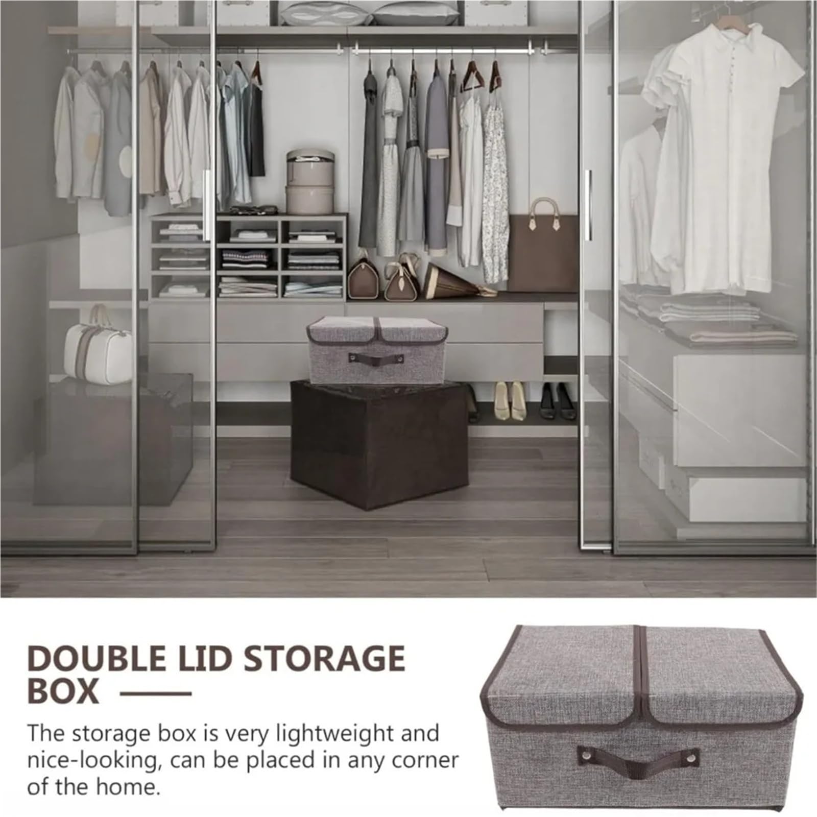 Organizador Calcetines Caja de almacenamiento plegable con tapa, suministros for el hogar a prueba de polvo, ropa interior, organizador(Beige L)