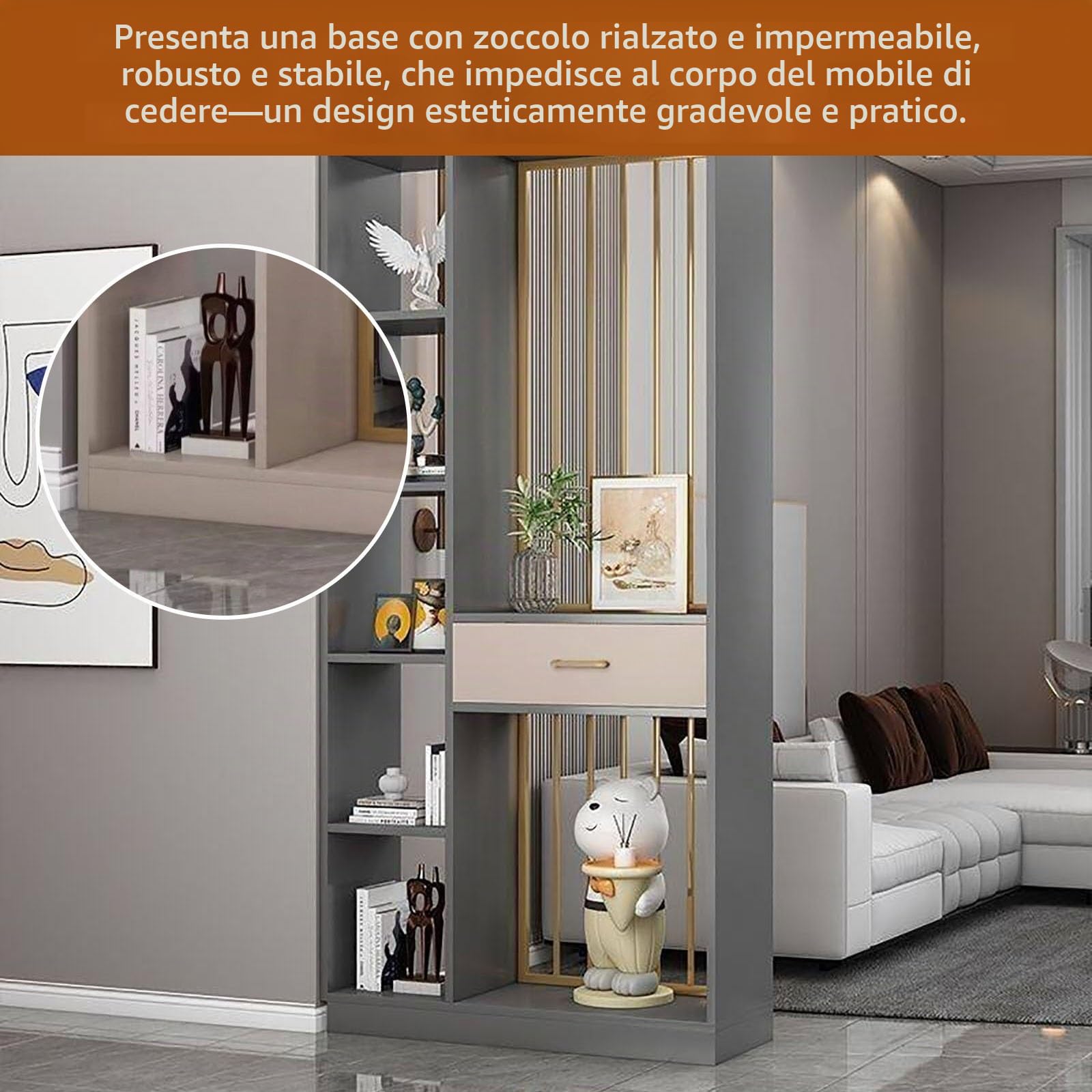 Divisorio per Ambienti in Legno Autoportante Alto 202 cm (79,5 pollici) con Ripiani e Cassetti, Separatore Aperto per Ingresso, Adatto per Casa e Ufficio(A,80cm/31.5in)