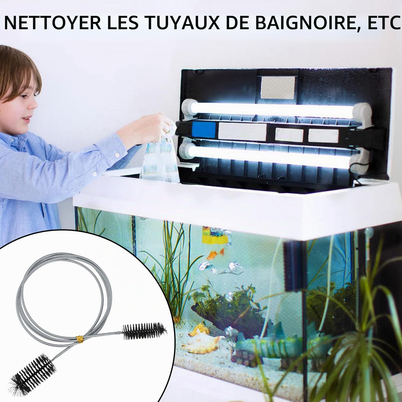 4 Pièces Brosse de Nettoyage pour Aquarium (2 x Brosse à Tuyau à Double Extrémité, 2 x Brosses à Tête Unique), Brosses pour Tuyau d'eau filtrante Aquarium pour Cuisine Maison