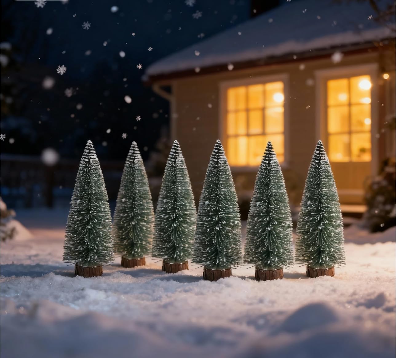 10Pcs Christmas Bottle Brush Pine Tree, Mini Sisal Snow Frost Trees with Wood Base for Village Holiday Party XmasTable Top Decor - Image 5