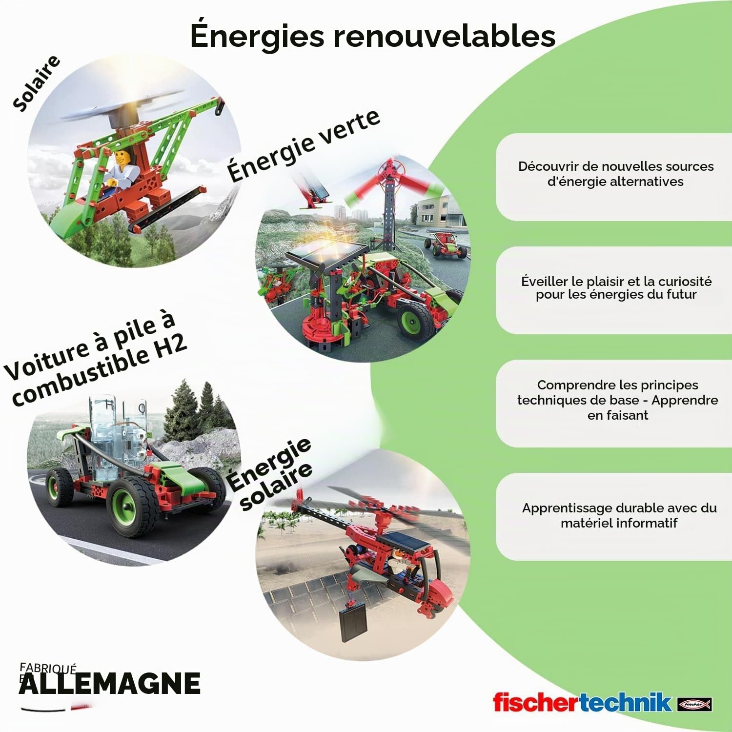 fischertechnik Green Energy kit de Construction dès 9 Ans, 14 modèles | Kit scientifique pour enfants 559879, jouet éducatif sur les énergies renouvelables: solaire, éolienne et hydraulique