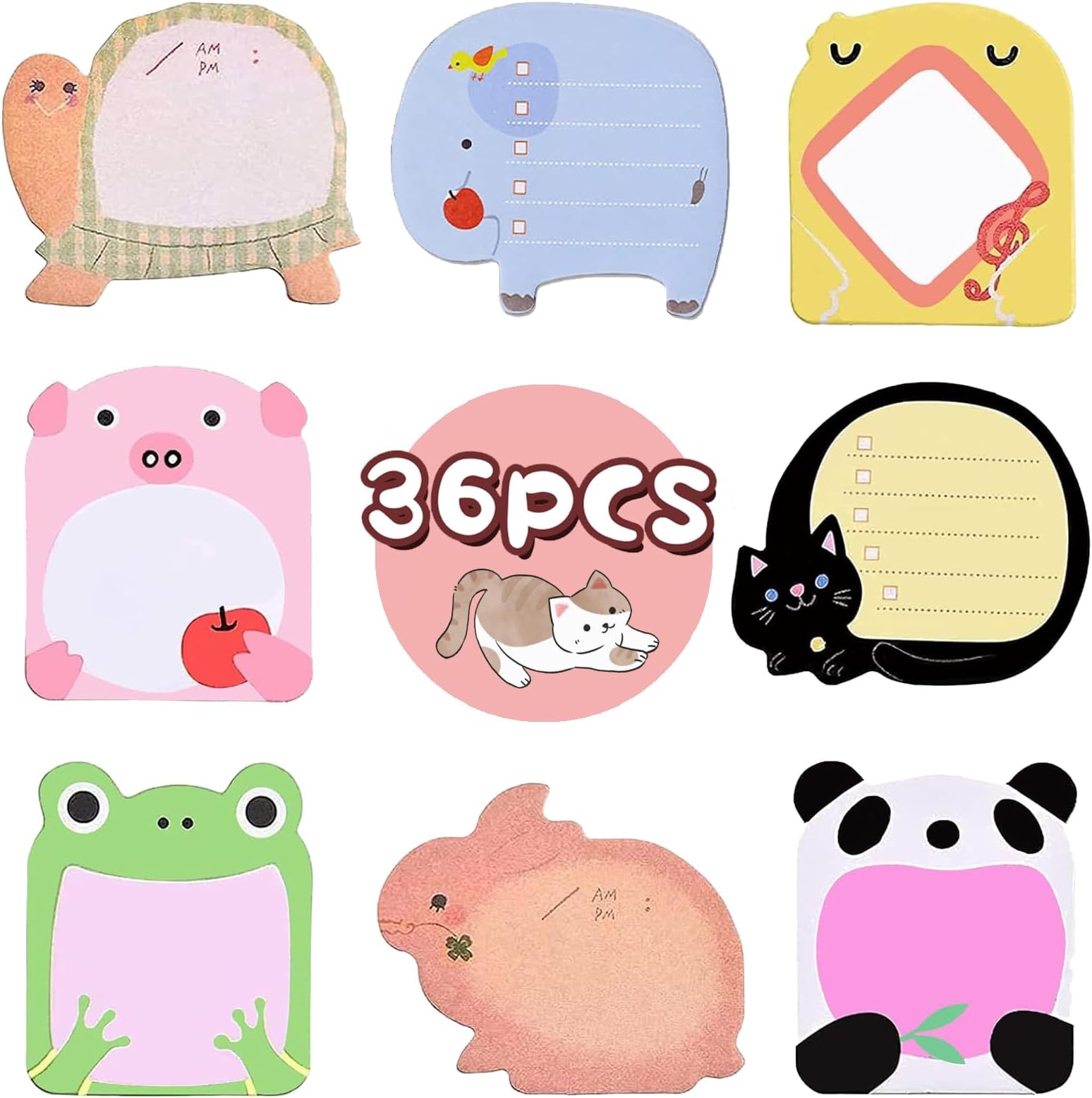 AMFUN 36 Pack Cute Sticky Notes Set, Cartoon Animal Stickys Noted, 8 ...