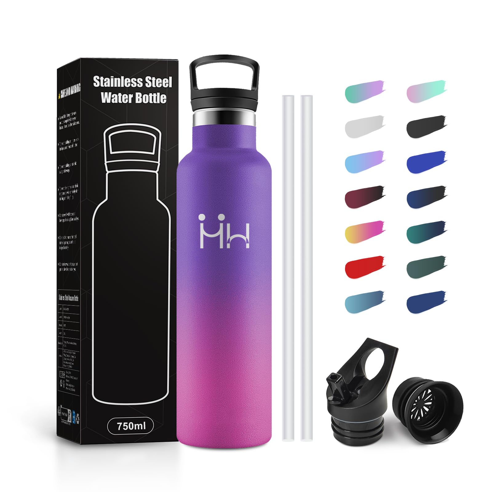JAPORIA 750ml Stainless Steel Water Bottle, Thermal Water Bottles with Straw, Leak-proof Thermal Bottle, BPA Free, Thermos for Children, Office, Camping, Work, Gym