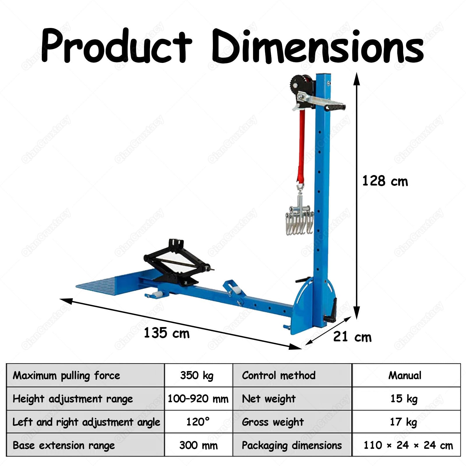 Estrattore per riparazione ammaccature auto, inclinazione di 120°, regolazione dell'altezza di 920 mm, forza 350 kg per riparazione carrozzeria su passaruota, porte, sottosquadri