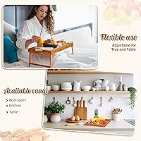 Vista 4 de Mesa baja de acacia de 2 piezas para sentarse en el suelo, bandeja de desayuno con patas y asas, bandeja plegable de madera para servir desayuno