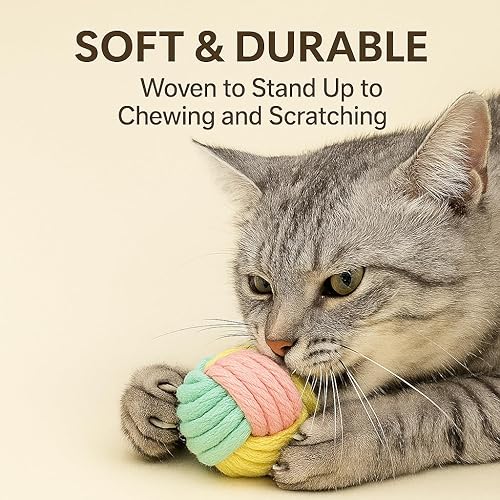 Miniatura 2 de Pelotas masticables para gatos, paquete de 6 juguetes de cuerda para gatos con sonido arrugado, suaves y duraderas, para gatos de interior, gatitos,