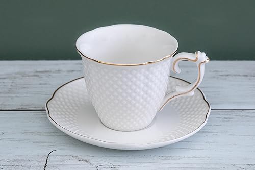 Miniatura 6 de Royal Porcelain Elegantes tazas y platillos de café expreso de porcelana blanca, 12 piezas, 3 onzas, mini taza con borde dorado, perfecto para