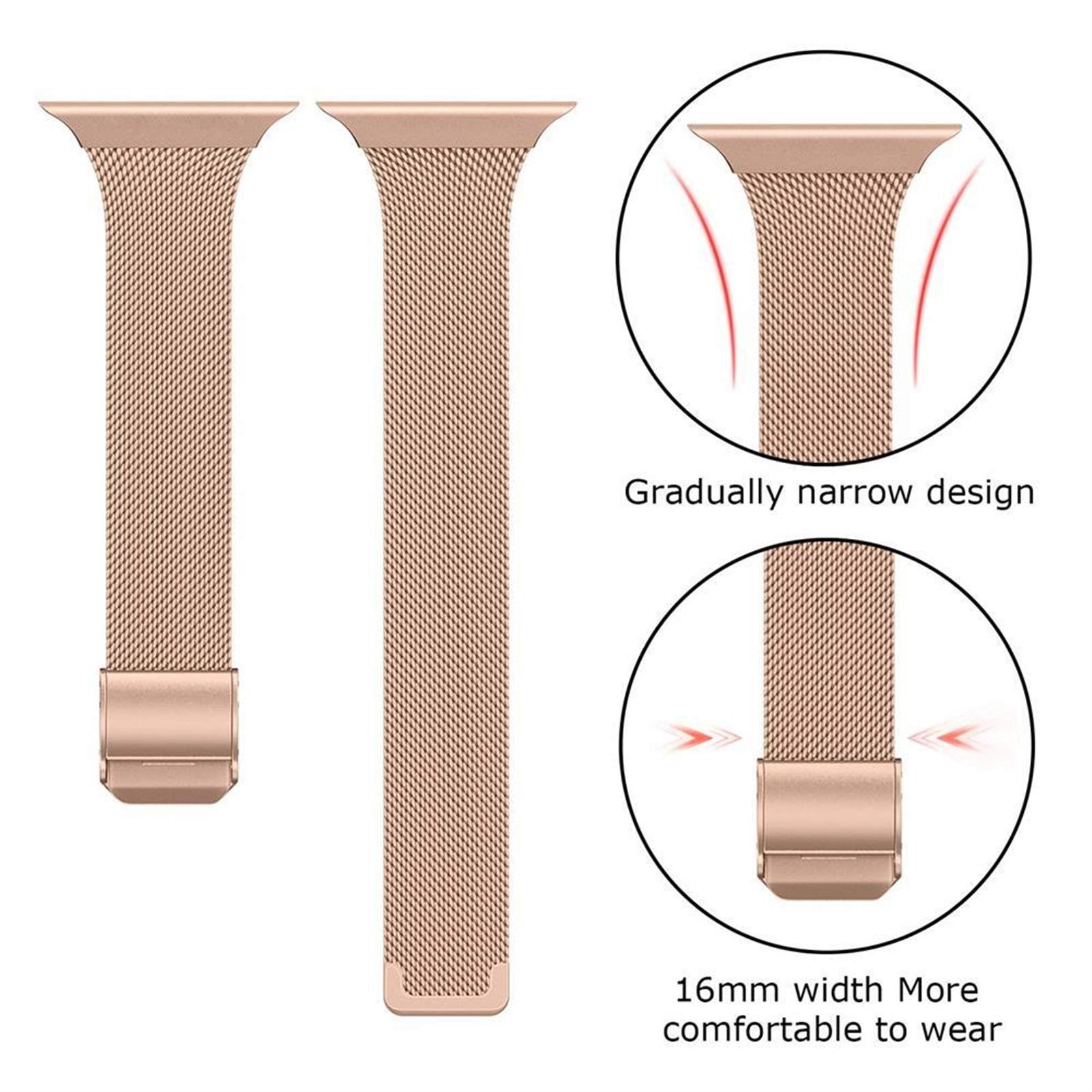 Milan Bracelet de montre en métal pour Apple Watch Bracelets 45 mm 41 mm 38 mm 40 mm 42 mm 44 mm Bracelet pour iWatch séries 7/6/5/4/3/2/1 (couleur : or rose, taille : 42 mm)