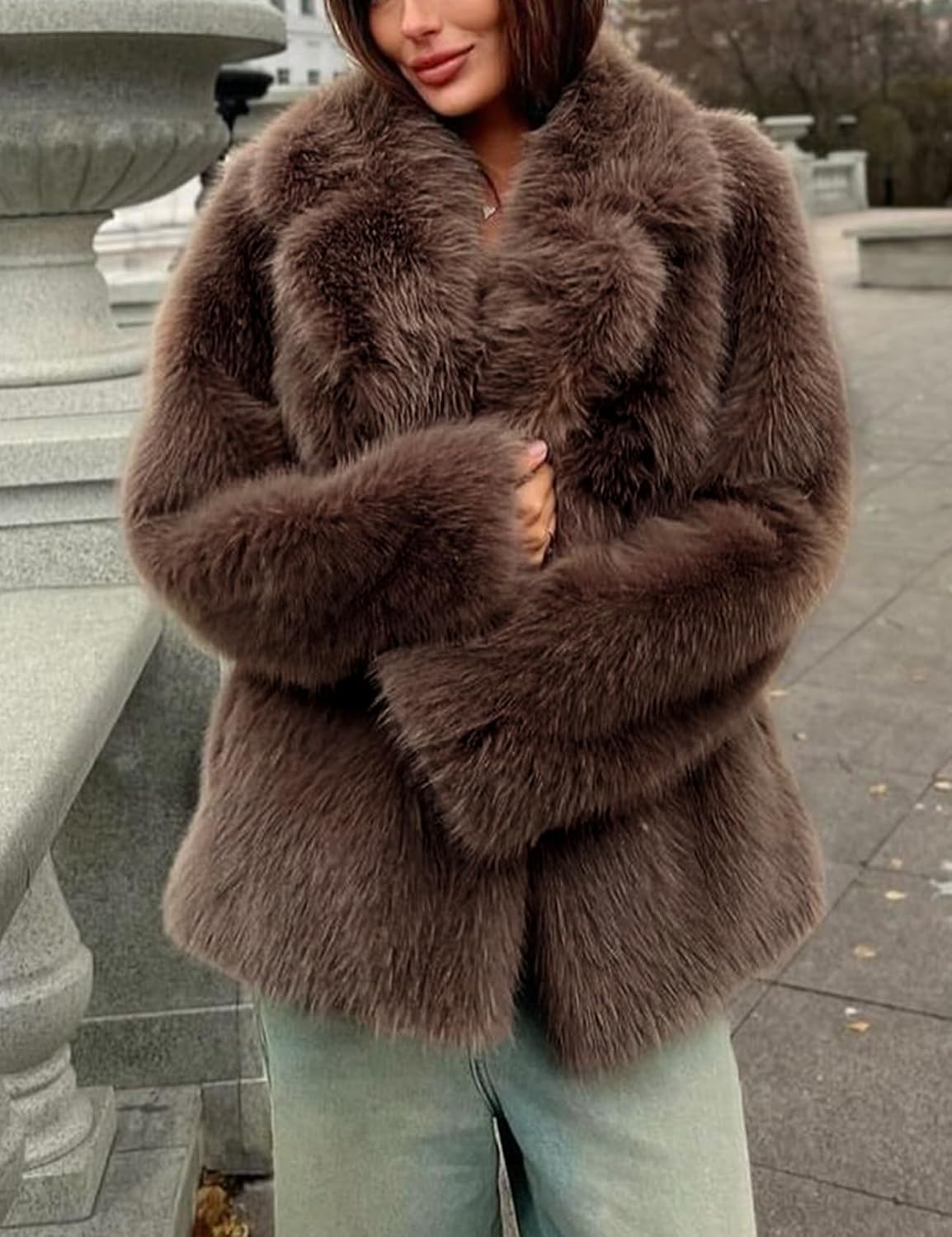 Arssm Women's Faux Fur Coat Long Sleeve Fluffy Jacket Open Front Furry Winter Warm Lapel Shaggy Coat Outwear - Image 6