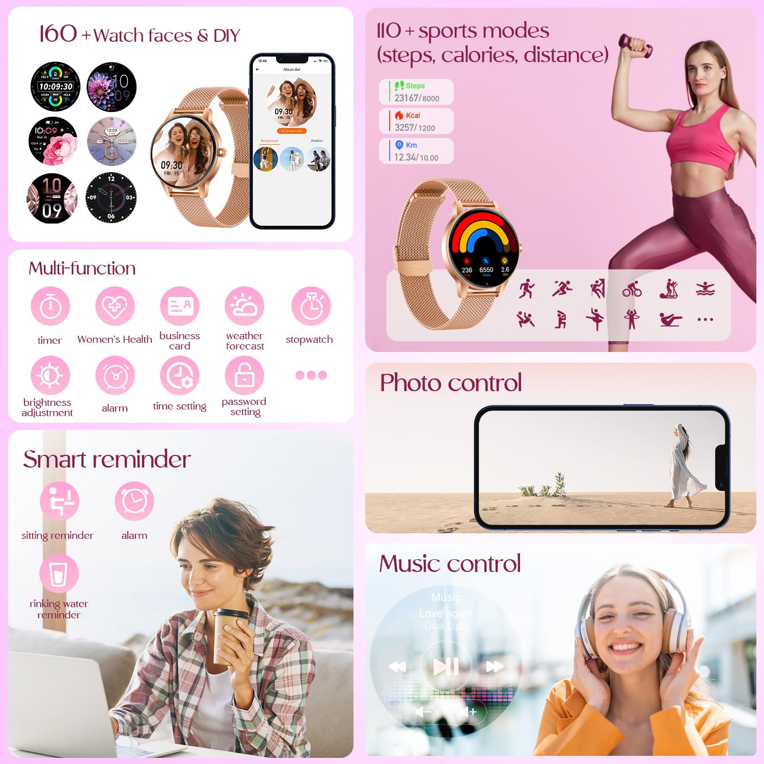 Montre Connectée Femme avec Appel Bluetooth: 1.27" Smartwatch avec Fonction Féminine Cardiofréquencemètre SpO2 Sommeil Montre 100+ Mode Sport Montre IP68 Fitness Podomètre Compatible pour Android iOS