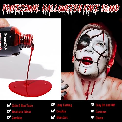 Miniatura 9 de BOBISUKA HALLOWEEN Sangre falsa de 5.06 onzas líquidas, sangre líquida de goteo lavable realista, sangre para heridas frescas, maquillaje SFX,