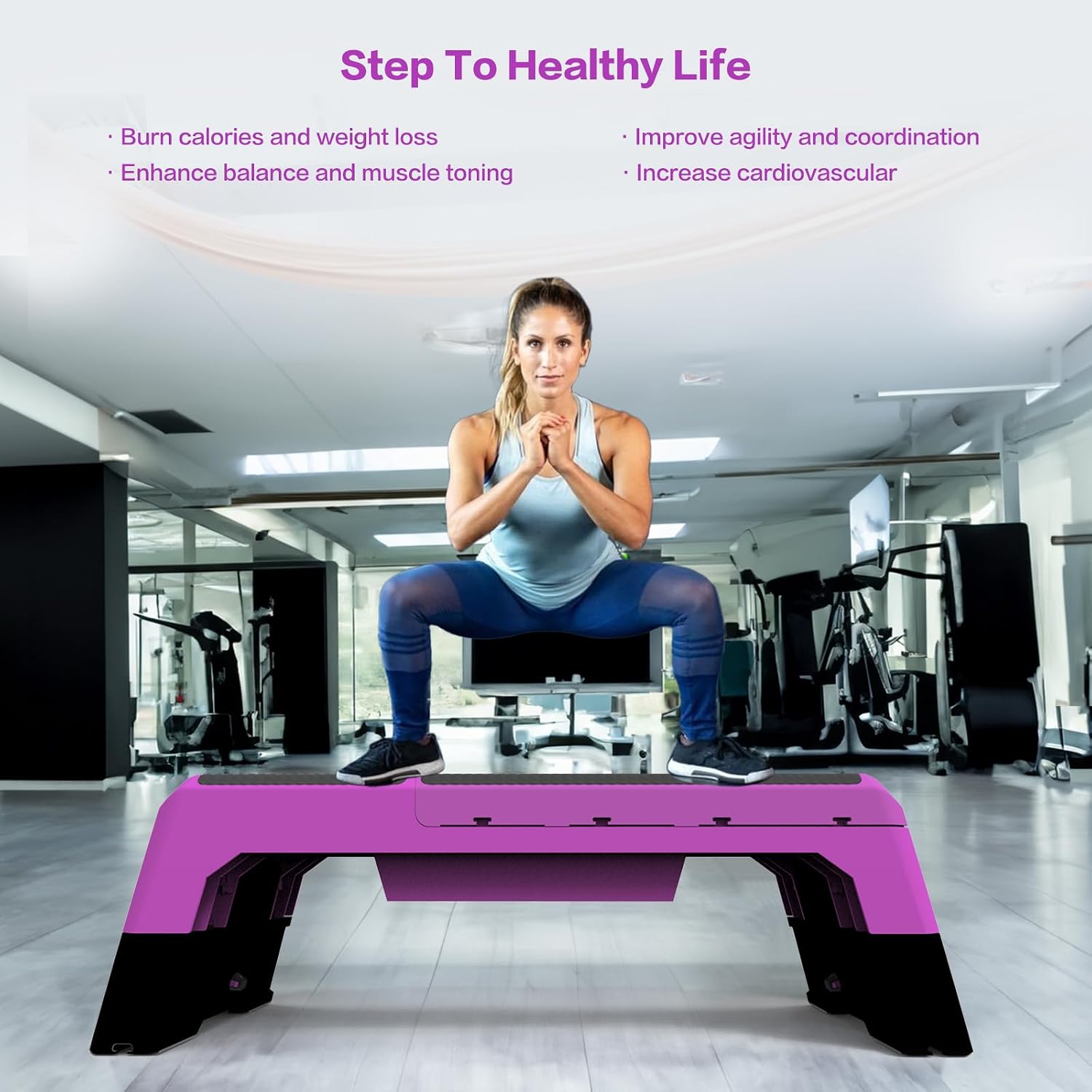 Multifunctional Step Platform Aerobic Deck Stepper with Resistance Bands Versatile Cardio Exercise Equipment Workout Fitness, Adjustable Weight Bench for Home Gym