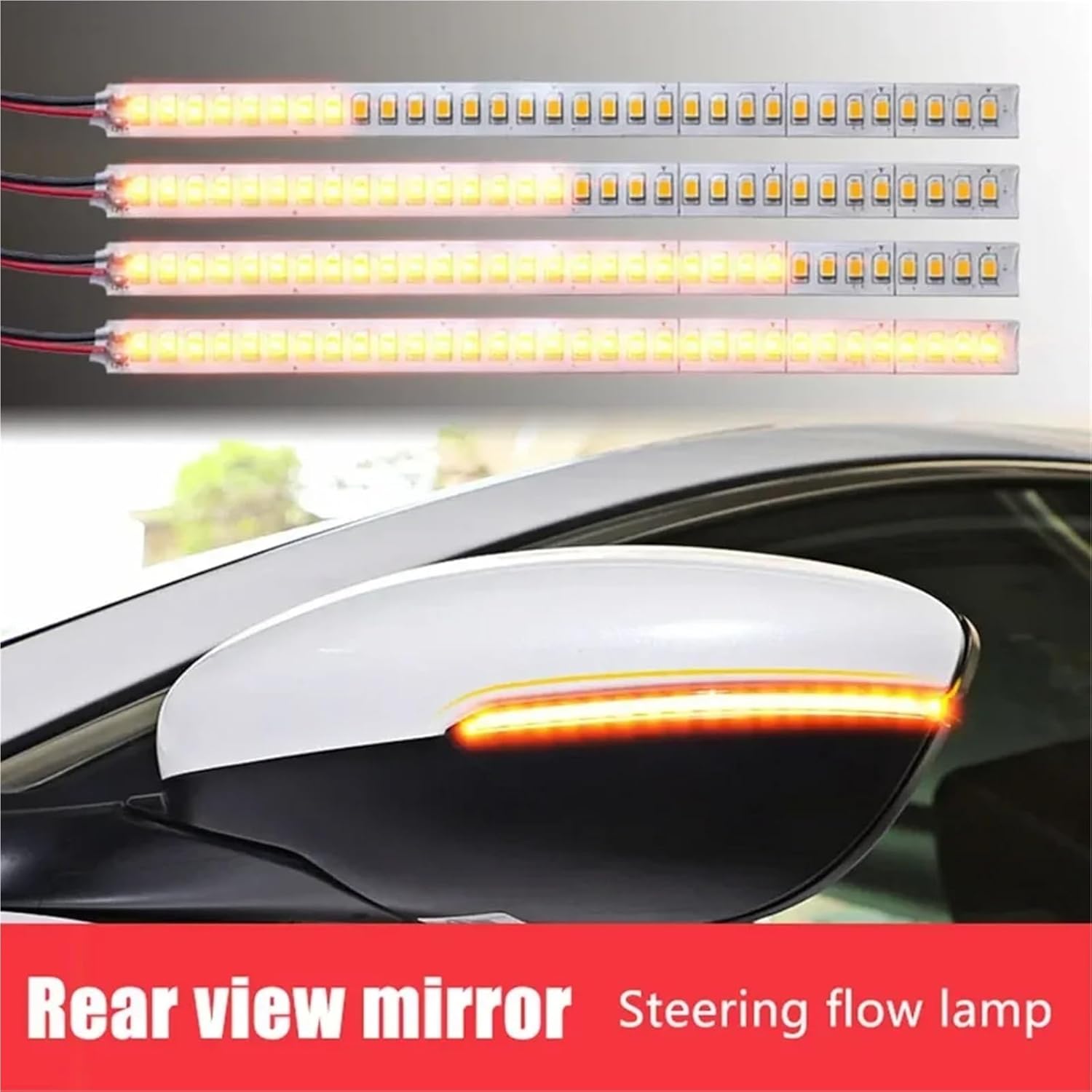 LED Flowing TurnSignal Lamp DRL Streamer Tape with Turn Signal Bar 2pcs Car Rearview Mirror Indicator Lamp DRL Streamer Tape Blinker Lamp(18CM)
