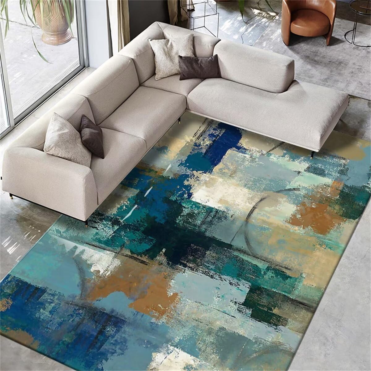 Tapis fin de salon bleu 180X250CM au design minimaliste raffiné