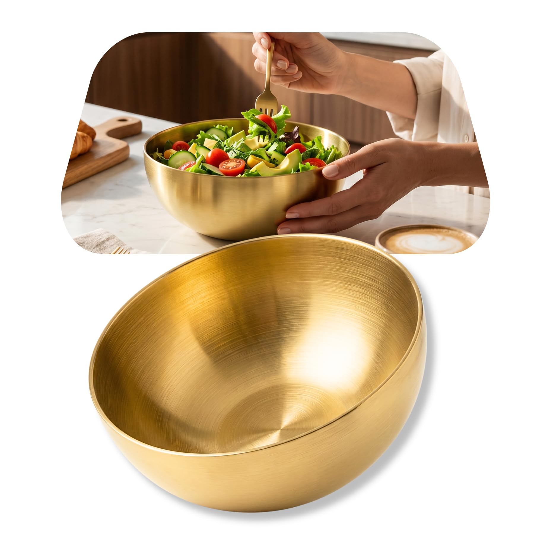Bowl Inox Escovado Dourado 20cm Premium – Tigela Grande em Aço Inoxidável, Resistente e