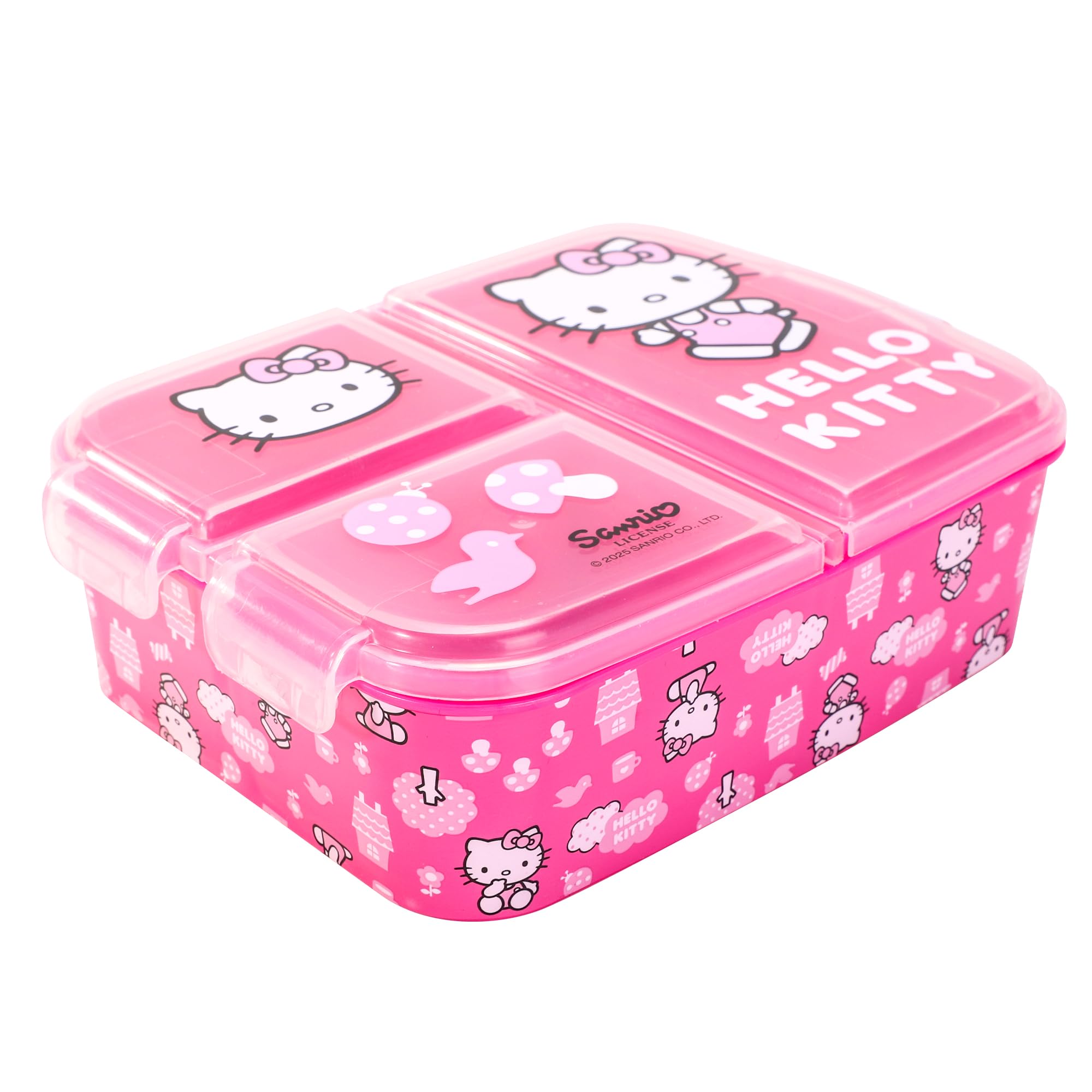Hello Kitty Multicolour Kids Childrens Multi Compartment Rectangular School Travel Lunch Food Box Sandwich Bento Container, Bpa Free