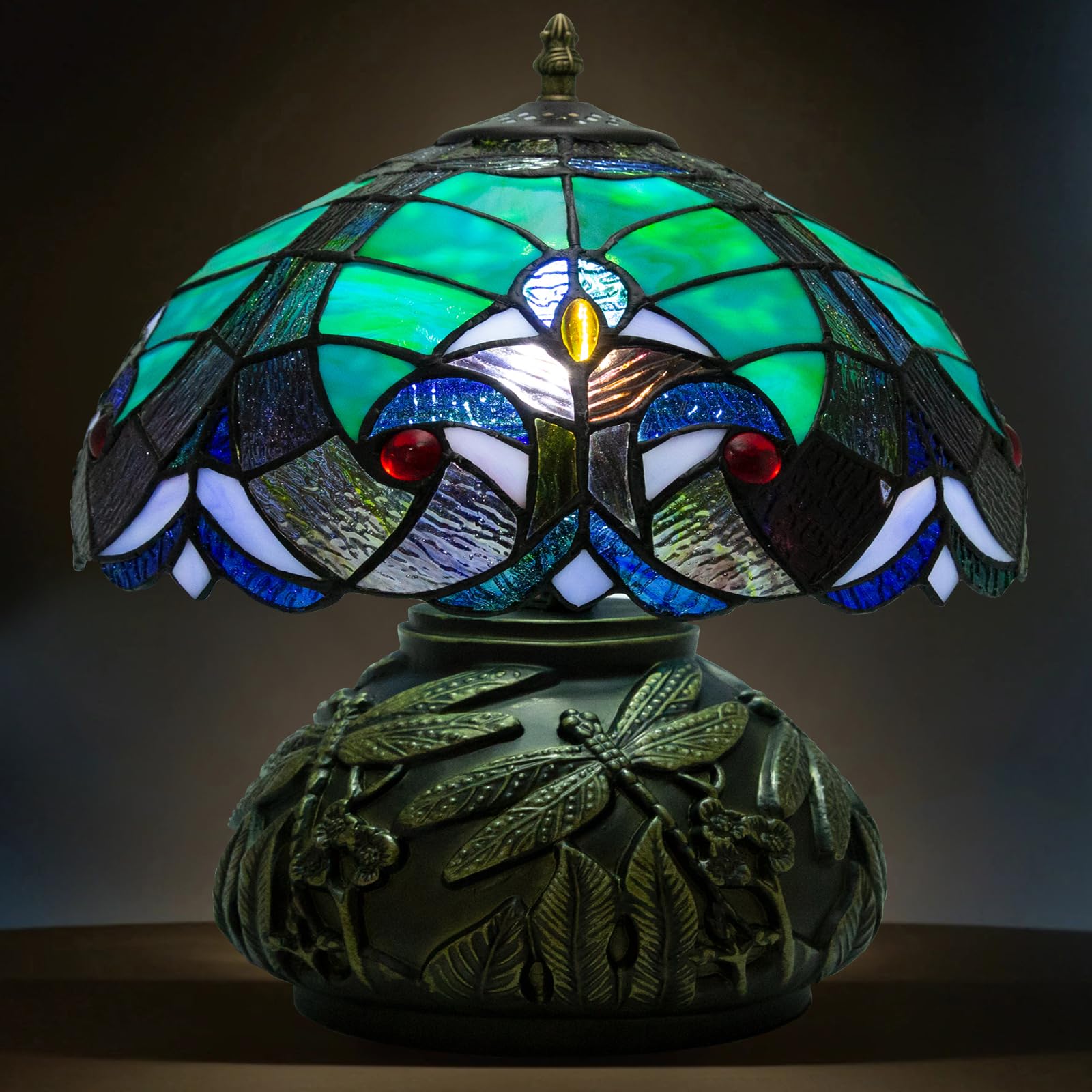 Tiffany Lamp Stained Glass Lamp,12X14inch Tiffany Style Mushroom Lamp,Antique Lamp Vintage Decorate for Living Room,Bedroom,Bedside,Office,Shelf,Reading (25K Dragonfly)