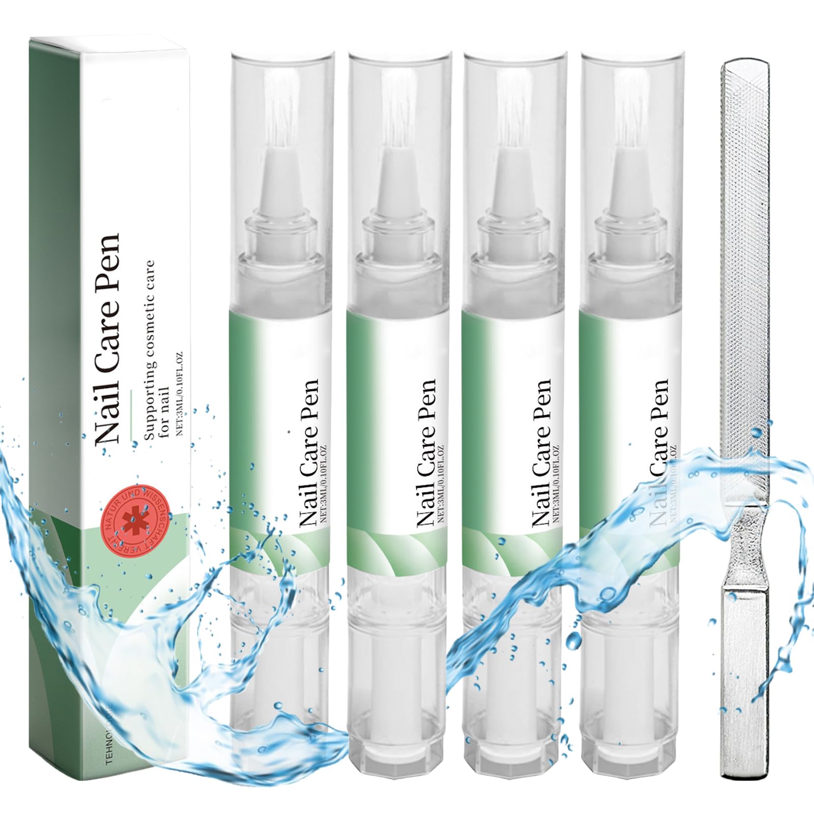 4 Pezzi Nail Care Pen, con Lima Unghie, Penna per la Cura Delle Unghie, Arricchito con Mandorle Dolci, Semi di Jojoba, Cocco e Olio d'Oliva