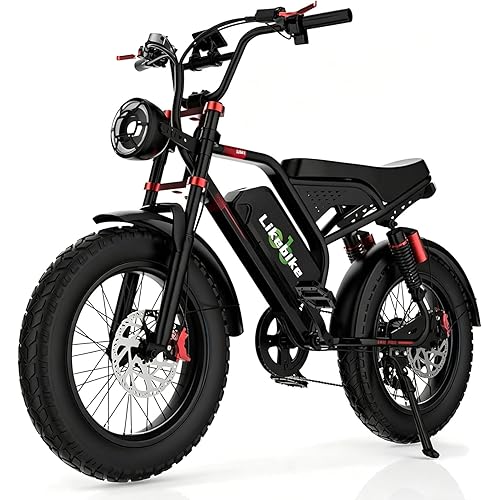 Likebike Electric Bike for Adults, 1500W/2000W/3000W Peak Motor Ebike, 48V 20Ah/23Ah/33Ah Removable Battery, 28 MPH/34 MPH/39 MPH, 20"x4.0" Fat Tire Eletric Mountain Bike, Full Suspension and 7-Speed