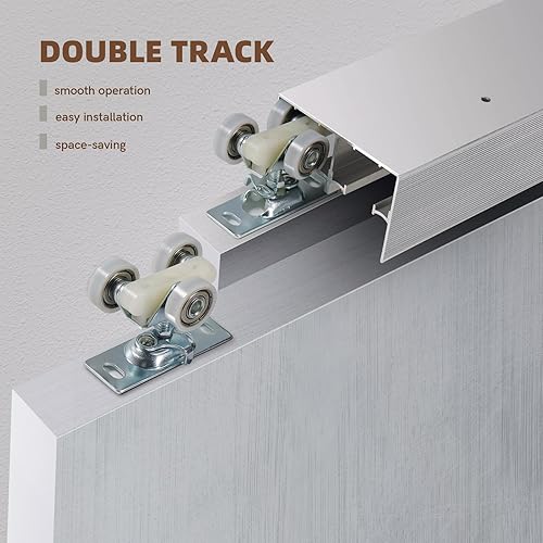 Miniatura 5 de Juego de herrajes para puerta corrediza de armario de 48 pulgadas4 pies, riel de puerta corrediza de aluminio para armario y accesorios para 2