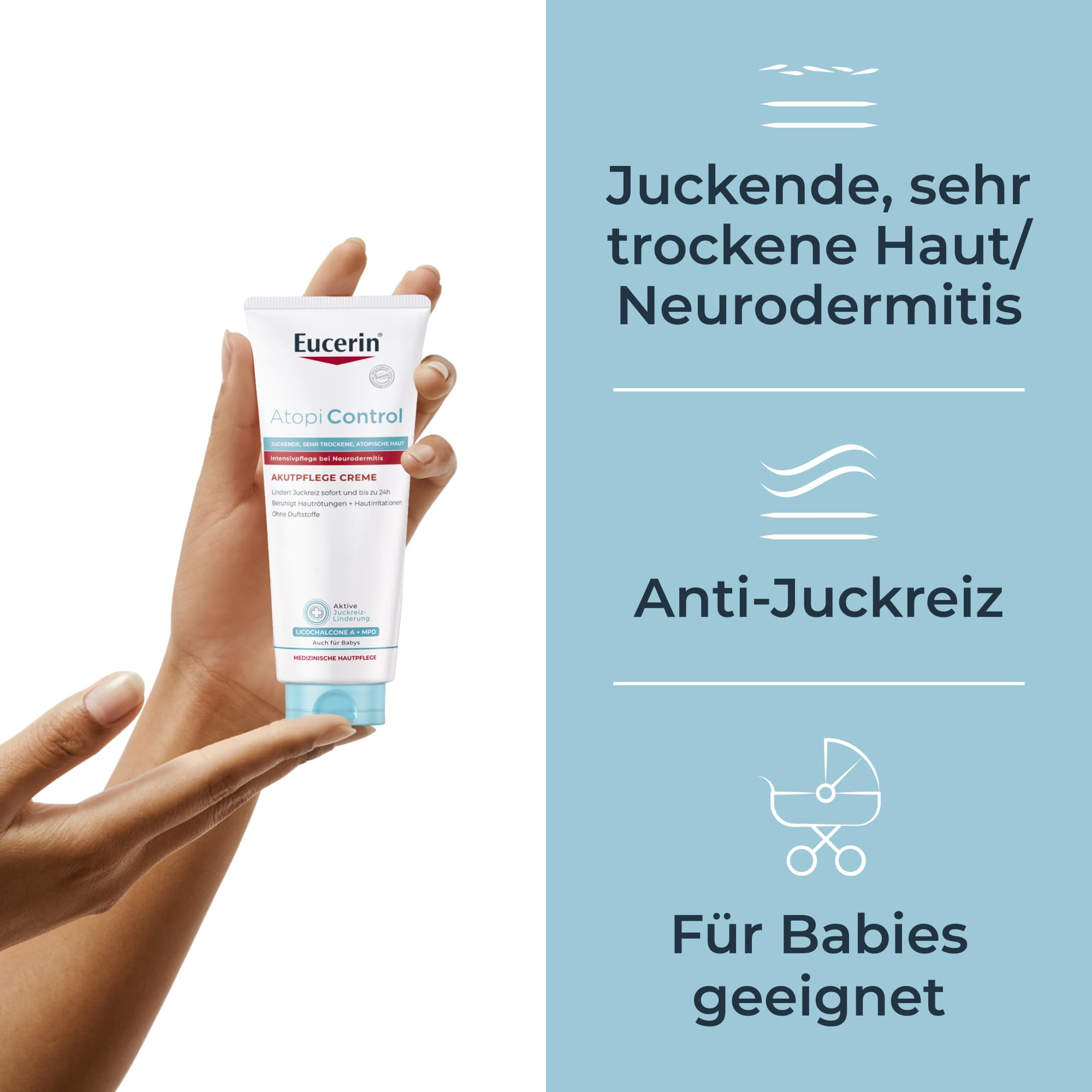 Eucerin AtopiControl Akutpflege Creme 100 ml,Hautpflege bei Neurodermitis | Akute Hautpflege bei trockener & atopischer Haut, Lindert sofort Juckreiz, Rötungen & Irritationen, Mit Licochalcone A